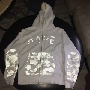 All white reflective full-zip Bape Hoodie
